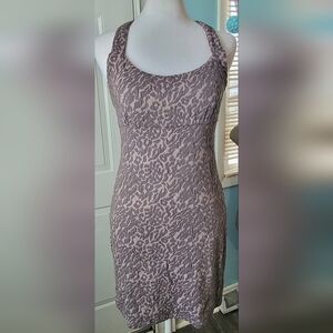 Free People Leopard Print Pucker Knit Bodycon Mini Dress Womens S Grey Tan Stret